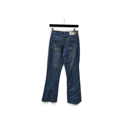 Y2k Manhattan dark wash tribal reddish orange flare pants