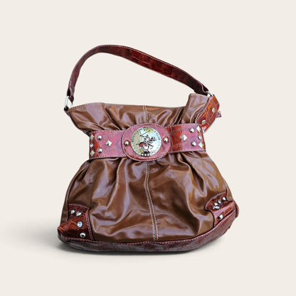 Y2k Beverly hills polo club brown faux leather hobo buckle logo brown shoulder purse