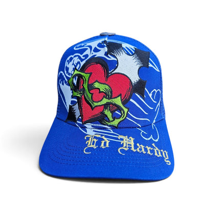 Y2k Ed Hardy Blue Scared heart trucker hat