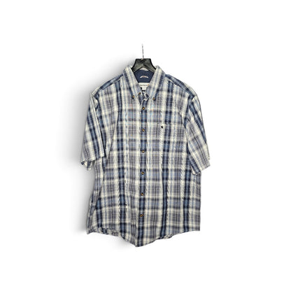 Carhartt white blue plaid button down short sleeve shirt
