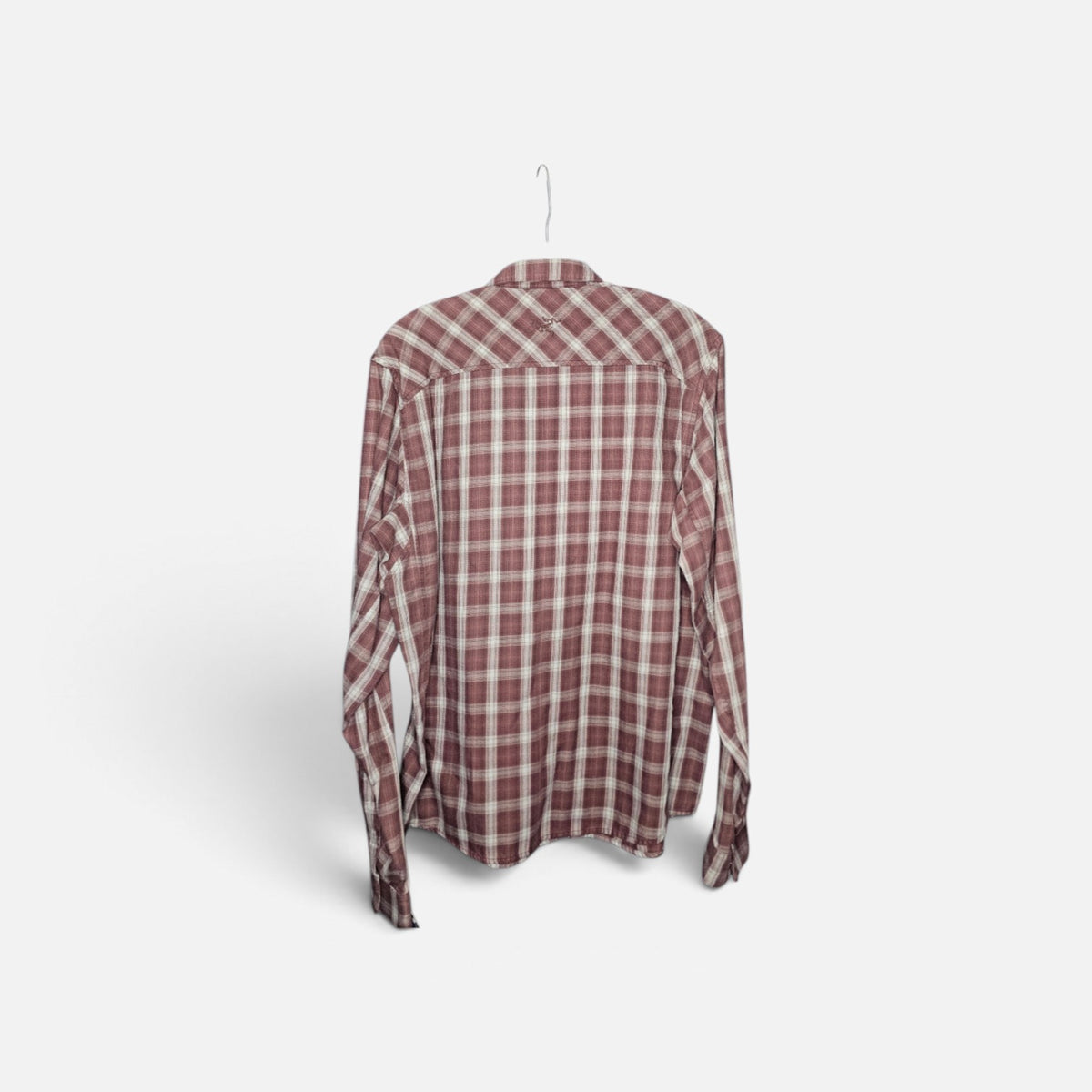 Arcteryx mens maroon white plaid longsleeve button up shirt