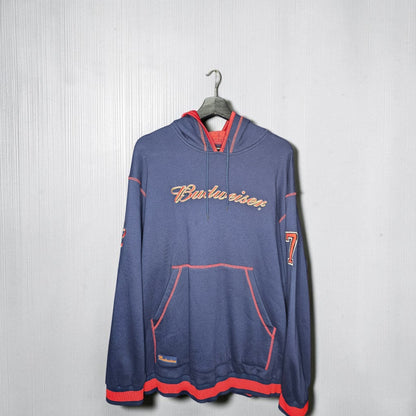 Budweiser script logo navy blue pullover hoodie