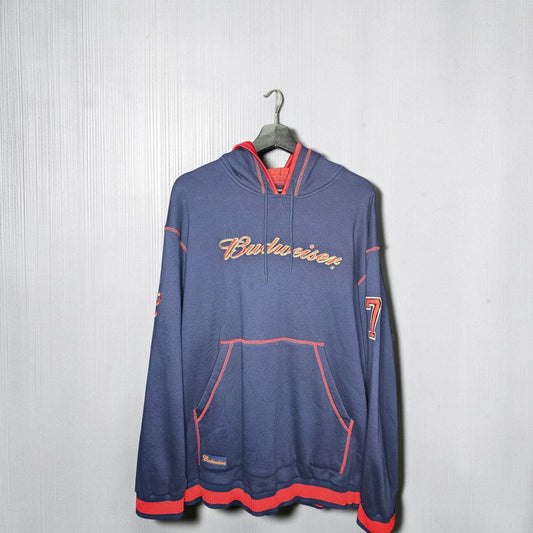 Budweiser script logo navy blue pullover hoodie