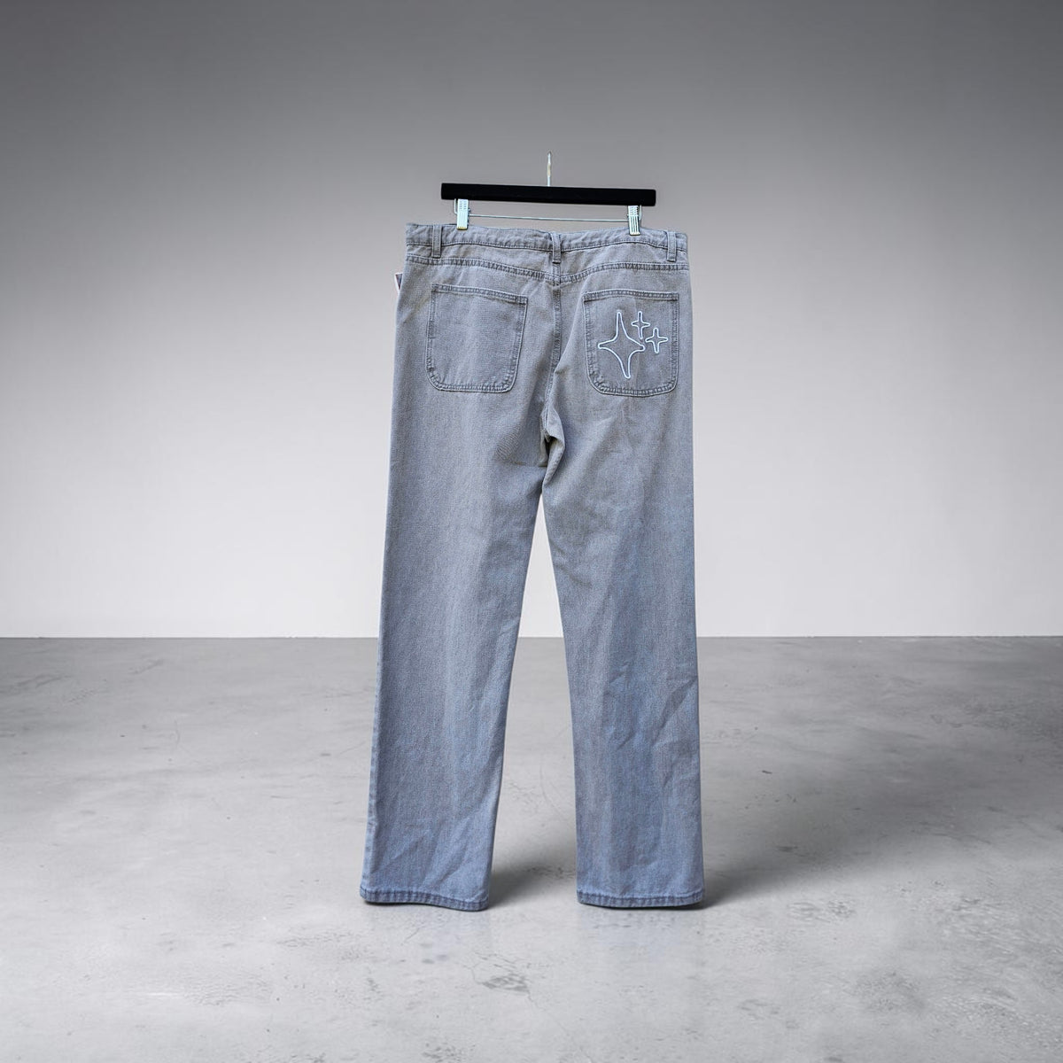 Broken planet market white embroidered patch washed grey denim pants