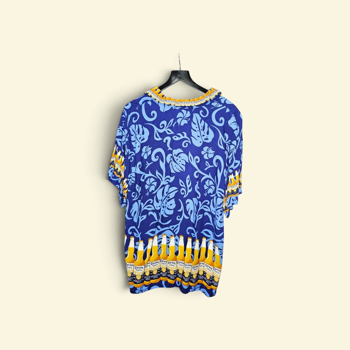 Corona extra tropica leaf pattern Hawaiian button down short sleeve
