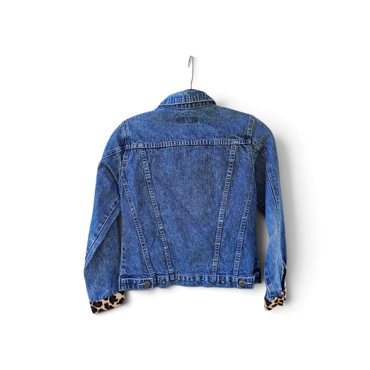Y2k Womens Nevada leopard print panels denim trucker jacket